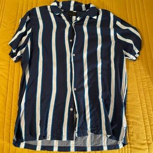Striped Navy Blue Button Down Shirt